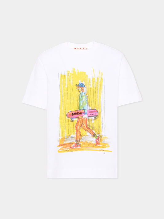 T-Shirt bianca per bambino con stampa,Marni Kids,M01947 M00L9 0M100