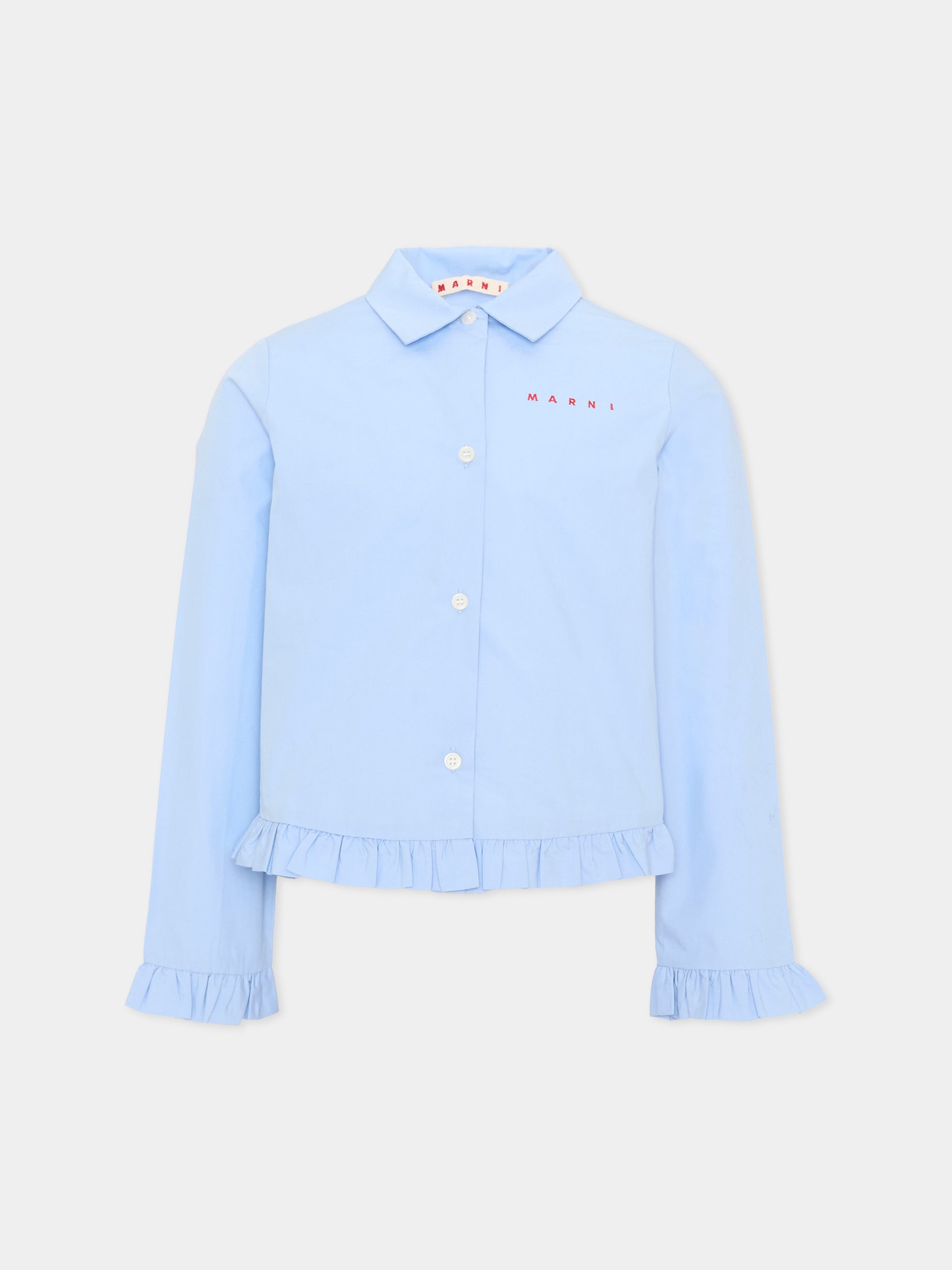 Camicia a manica lunga azzurra con ruches per bambina,Marni Kids,M01948 M00UW 0M863