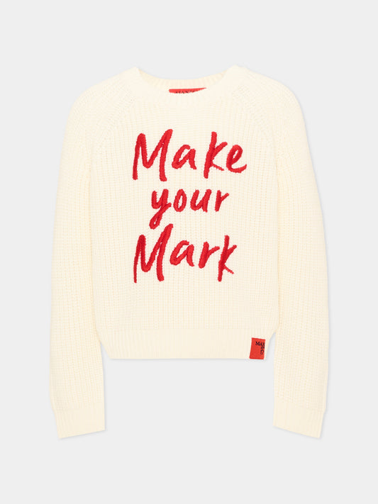 Maglione avorio per bambina con scritta,Max&co,MX0399 MX02F MX102