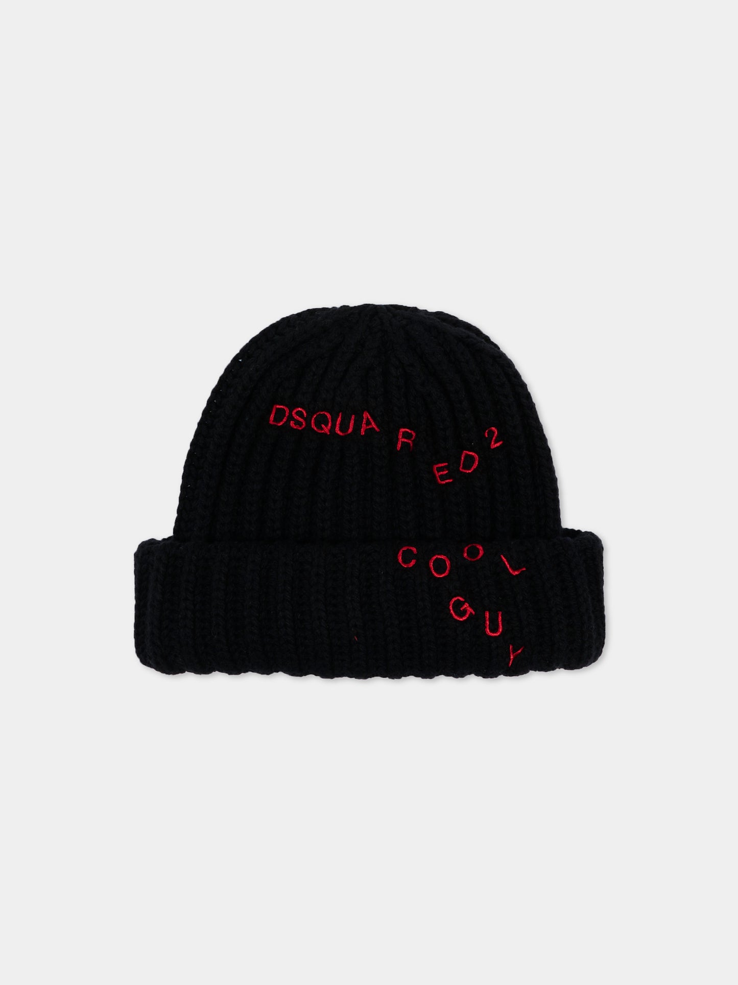 Berretto nero con logo ricamato per bambini,Dsquared2,DQ3527 D0AJQ DQ900
