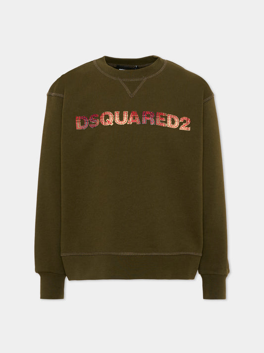 Felpa verde per bambini con logo,Dsquared2,DQ3561 D0AJ2 DQ558