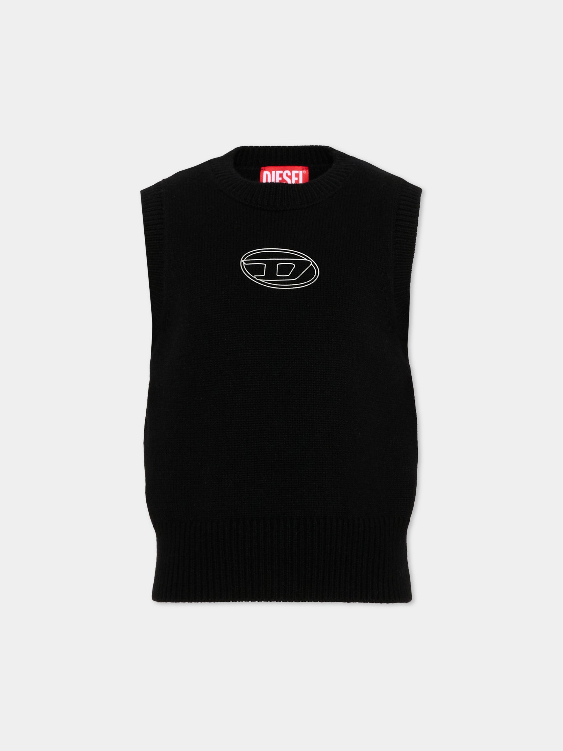 Gilet nero per bambina con logo,Diesel,J02930 KYAYX K900
