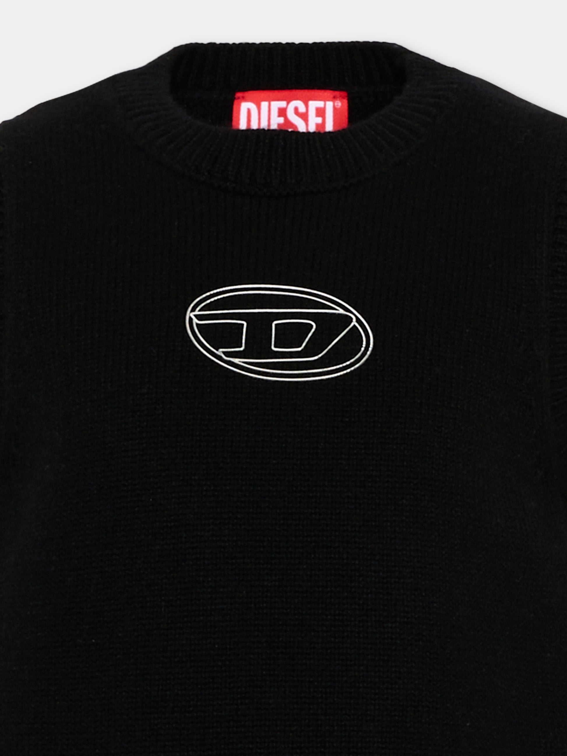 Gilet nero per bambina con logo,Diesel,J02930 KYAYX K900