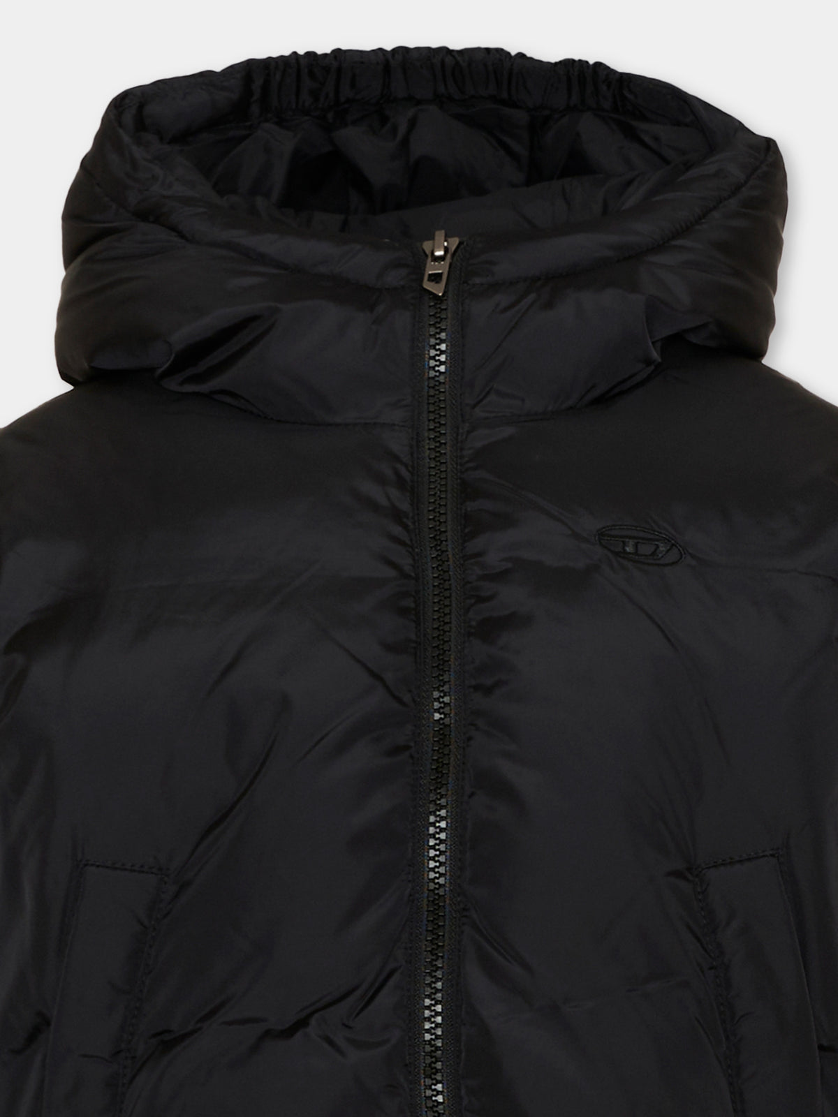 Piumino nero per bambina con cappuccio,Diesel,J03016 KXBVC K900