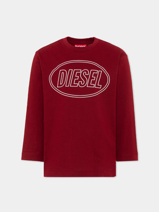 T-Shirt bordeaux per bambini con logo,Diesel,J03037 0GRAI K440