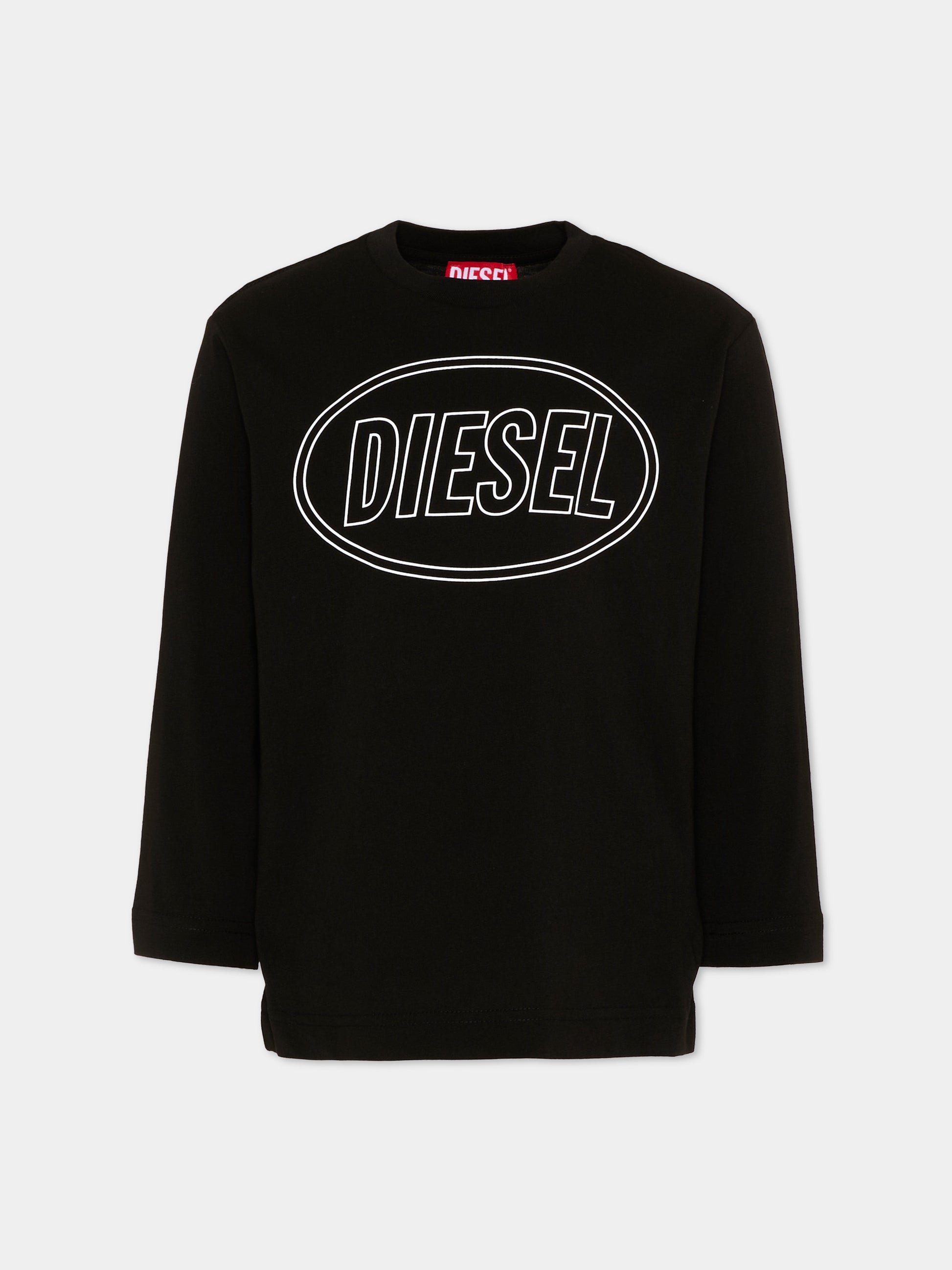 T-Shirt a manica lunga nera per bambini con logo,Diesel,J03037 0GRAI K900
