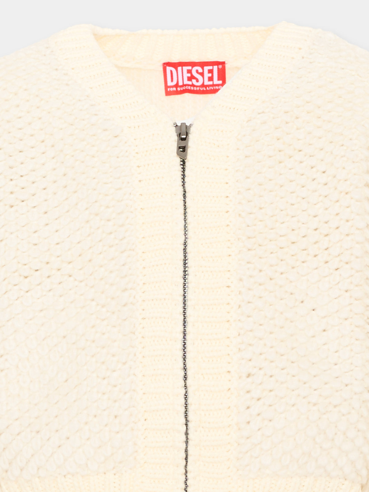 Cardigan avorio per bambina con zip,Diesel,J03049 KYA2J K141