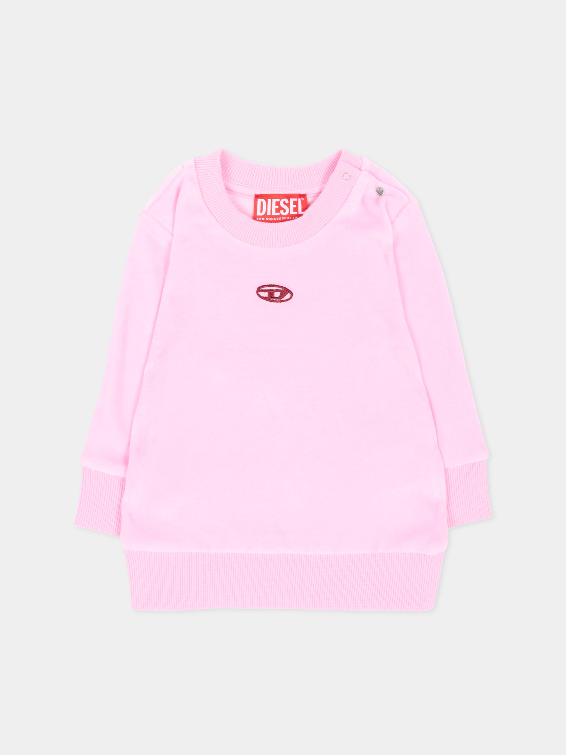 Felpa rosa per neonata con logo in ciniglia,Diesel,K00850 KYA2S K39G