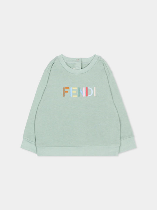 Felpa verde per neonati con logo,Fendi Kids,BUH104 5V0 F1V3S