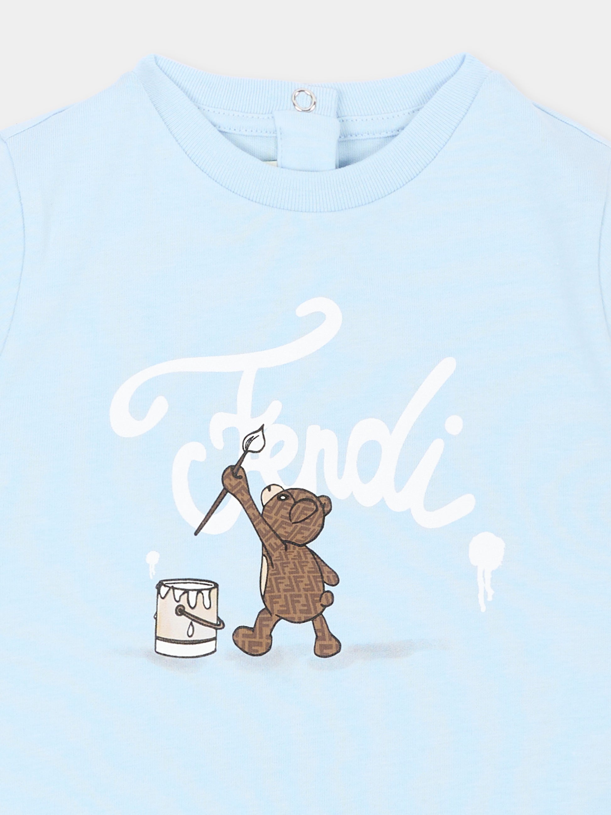 T-shirt celeste per neonato con logo,Fendi Kids,BUI120 AY8D F0EX7