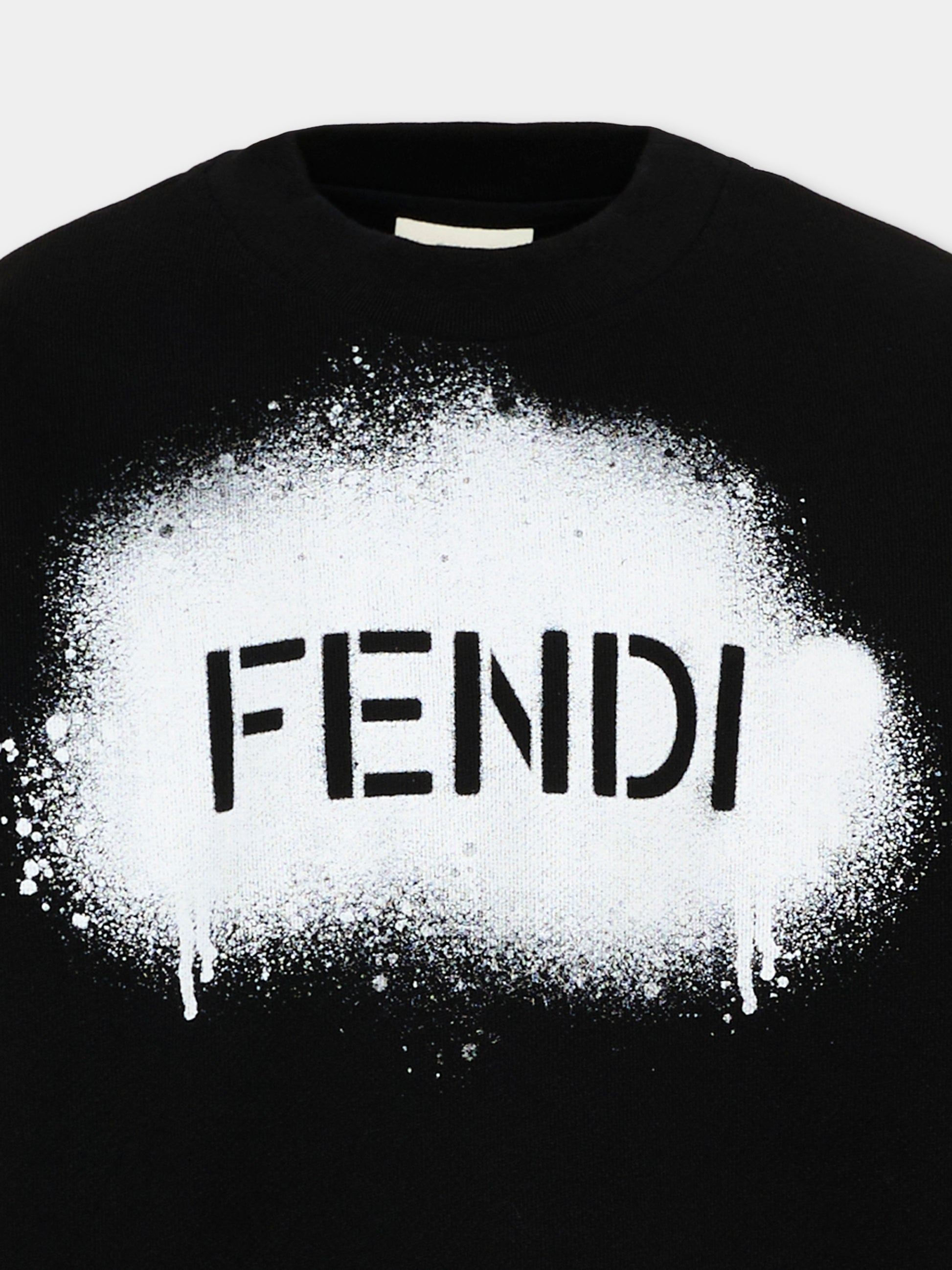 Felpa nera per bambini con logo,Fendi Kids,JUH118 5V0 F16LP