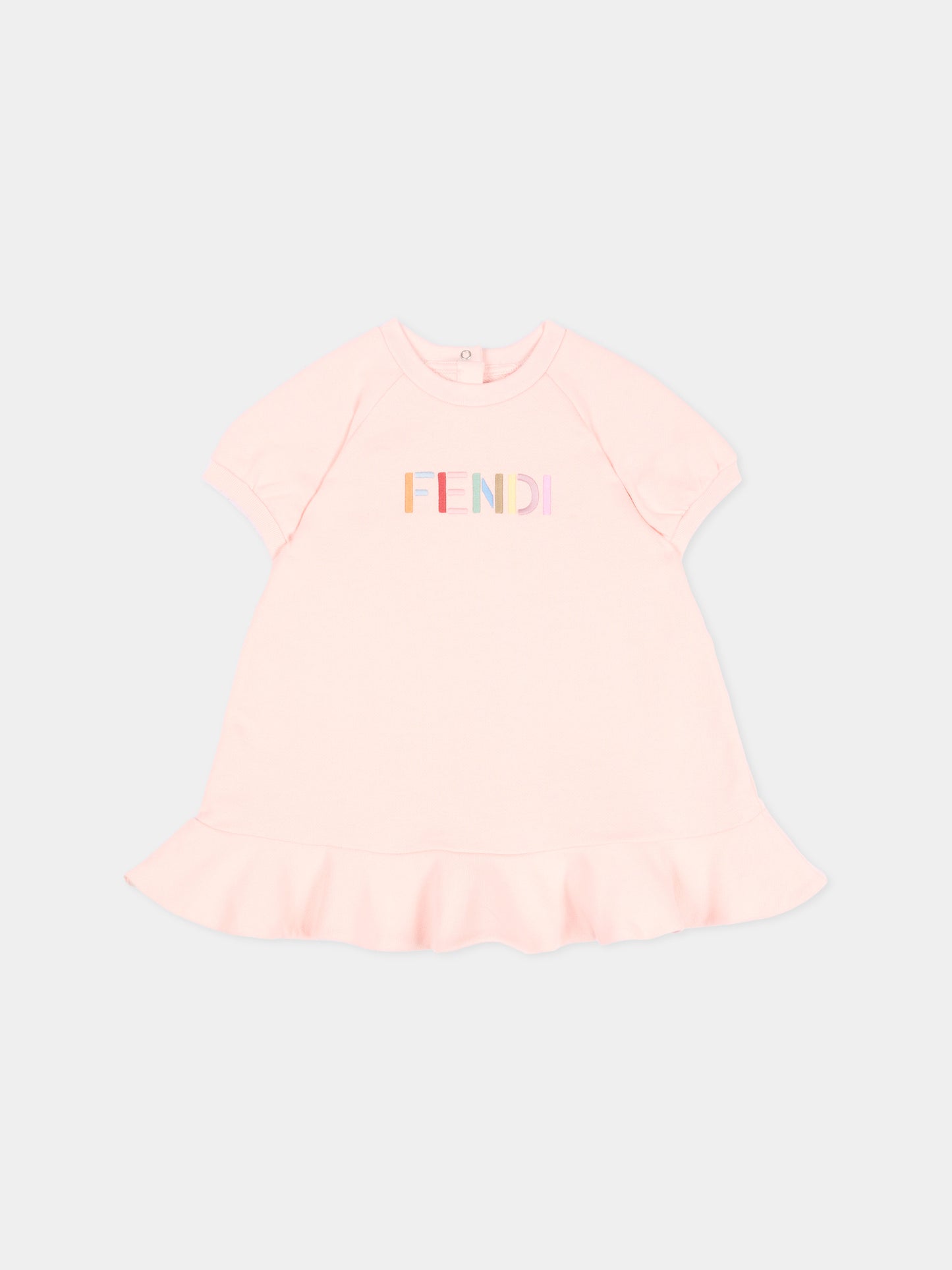 Vestito rosa Fendi per neonata con logo,Fendi Kids,BFB615 5V0 F1UL9