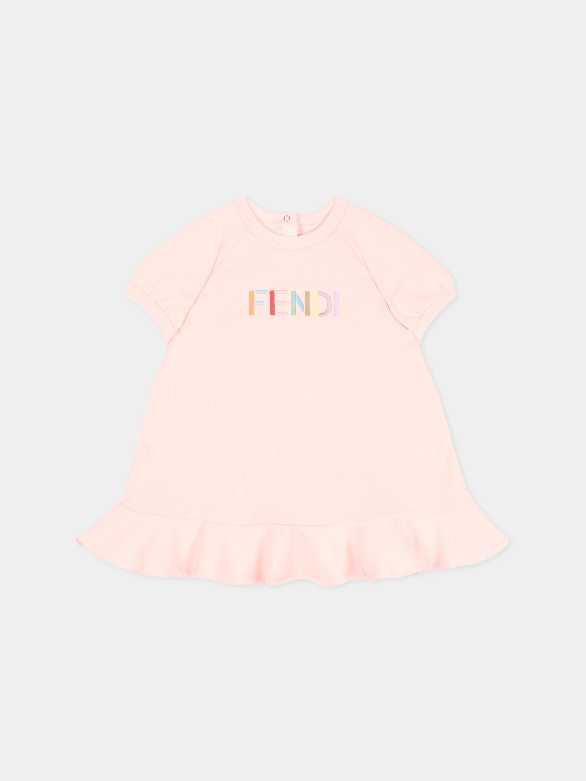 Vestito rosa Fendi per neonata con logo,Fendi Kids,BFB615 5V0 F1UL9