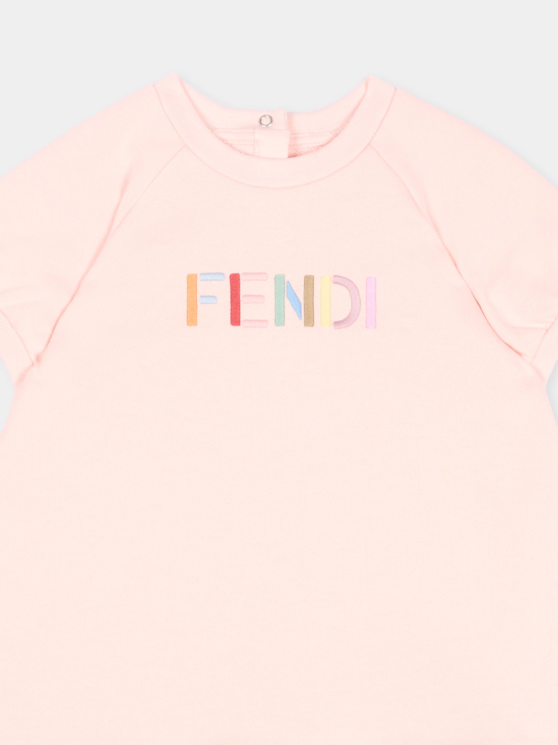 Vestito rosa Fendi per neonata con logo,Fendi Kids,BFB615 5V0 F1UL9