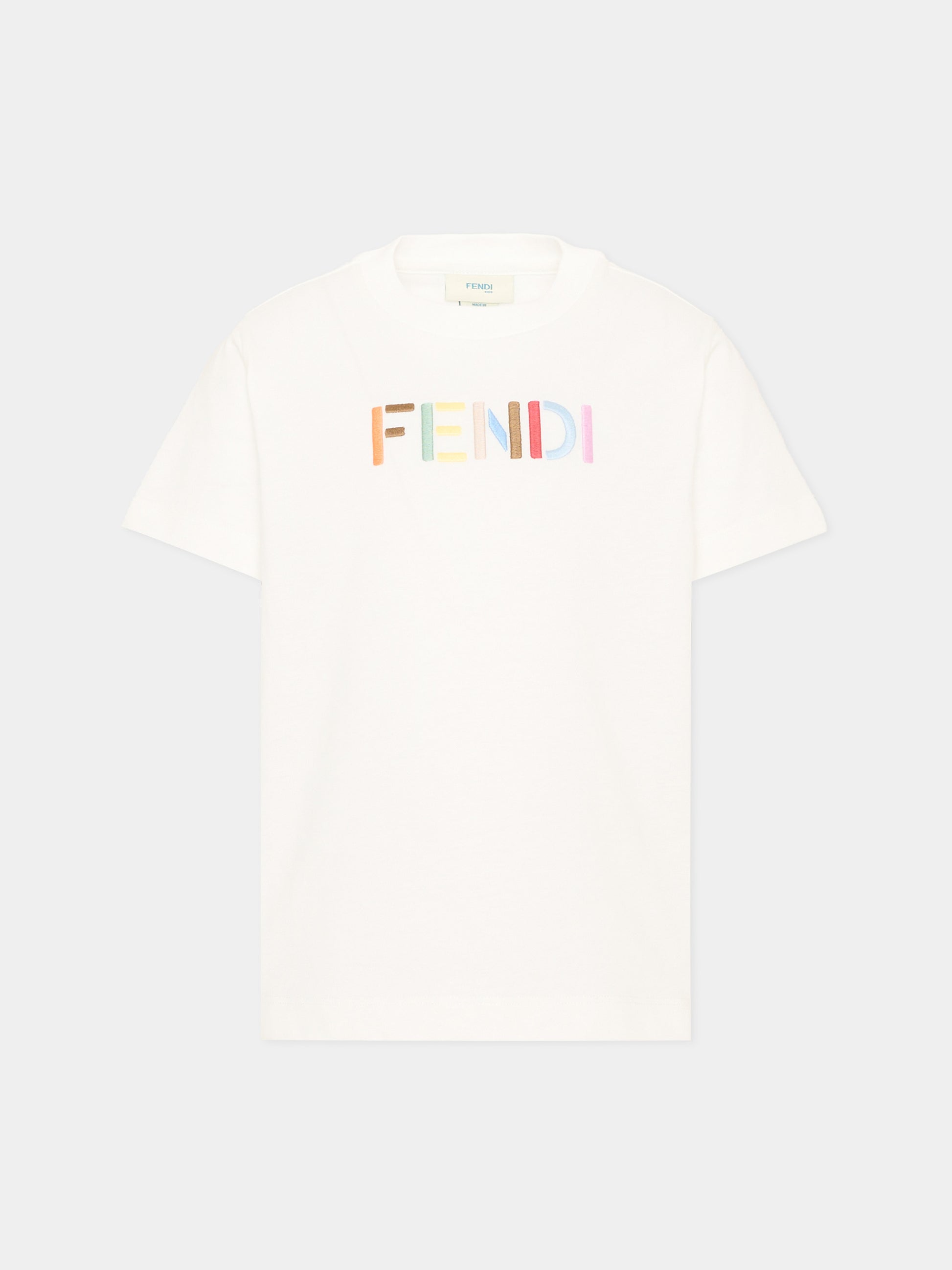 T-Shirt bianca per bambini con logo,Fendi Kids,JUI208 AY8D F0TU9