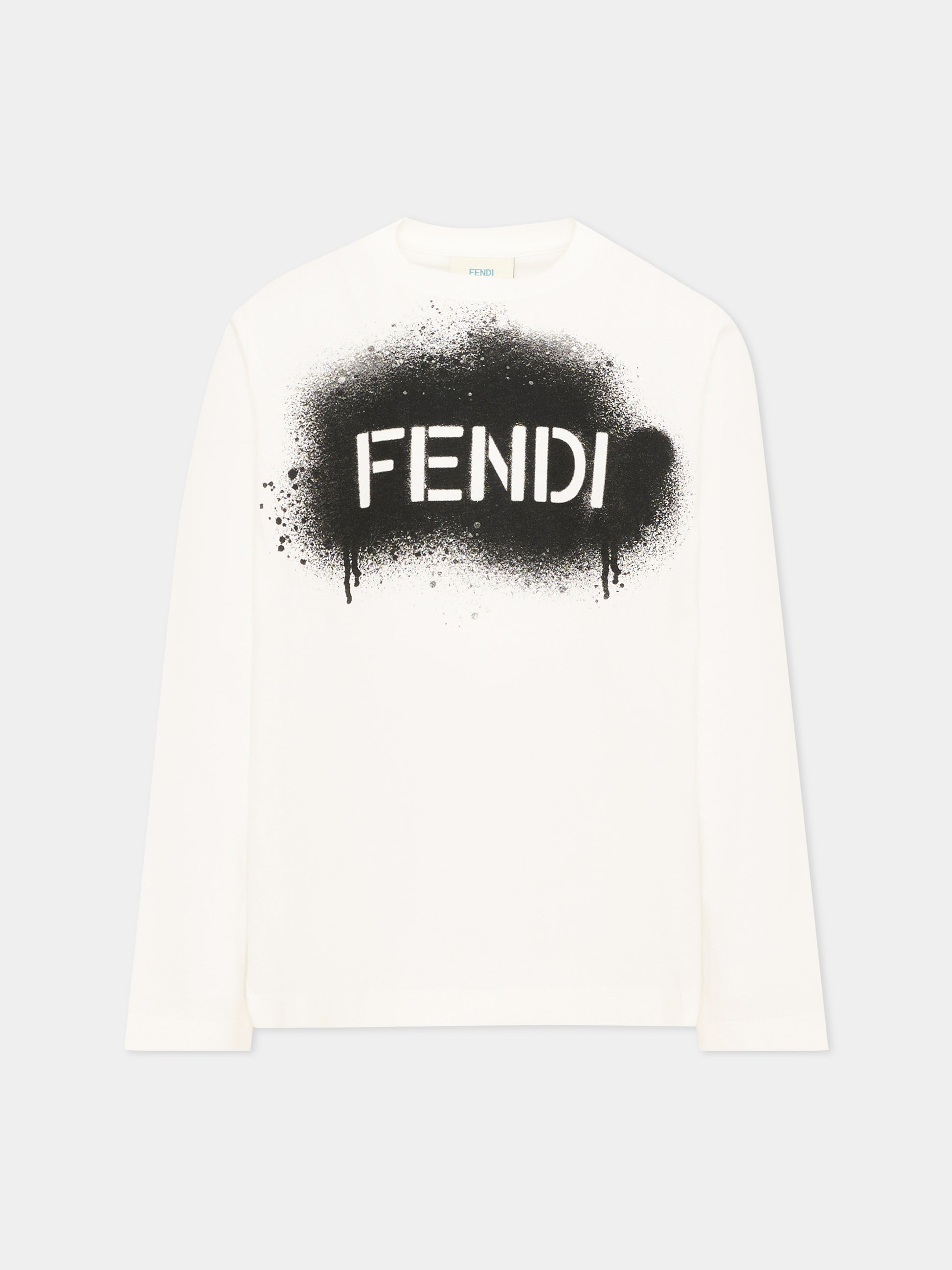 T-shirt avorio per bambina con logo,Fendi Kids,JUI213 AY8D F16E7