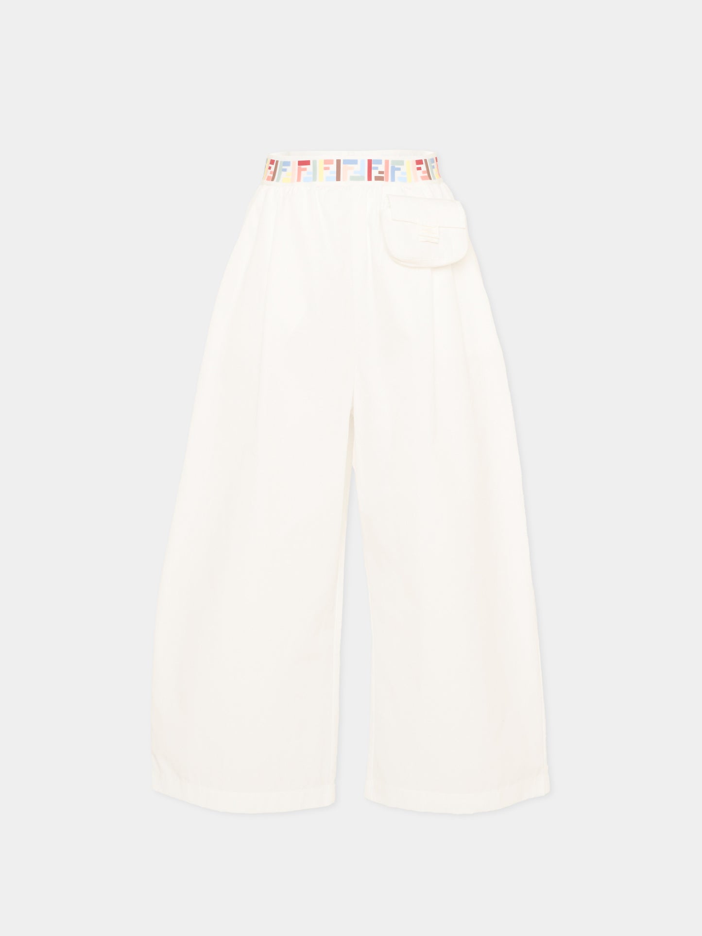 Pantaloni casual bianco per bambina con logo FF,Fendi Kids,JFF404 AEXZ F0TU9