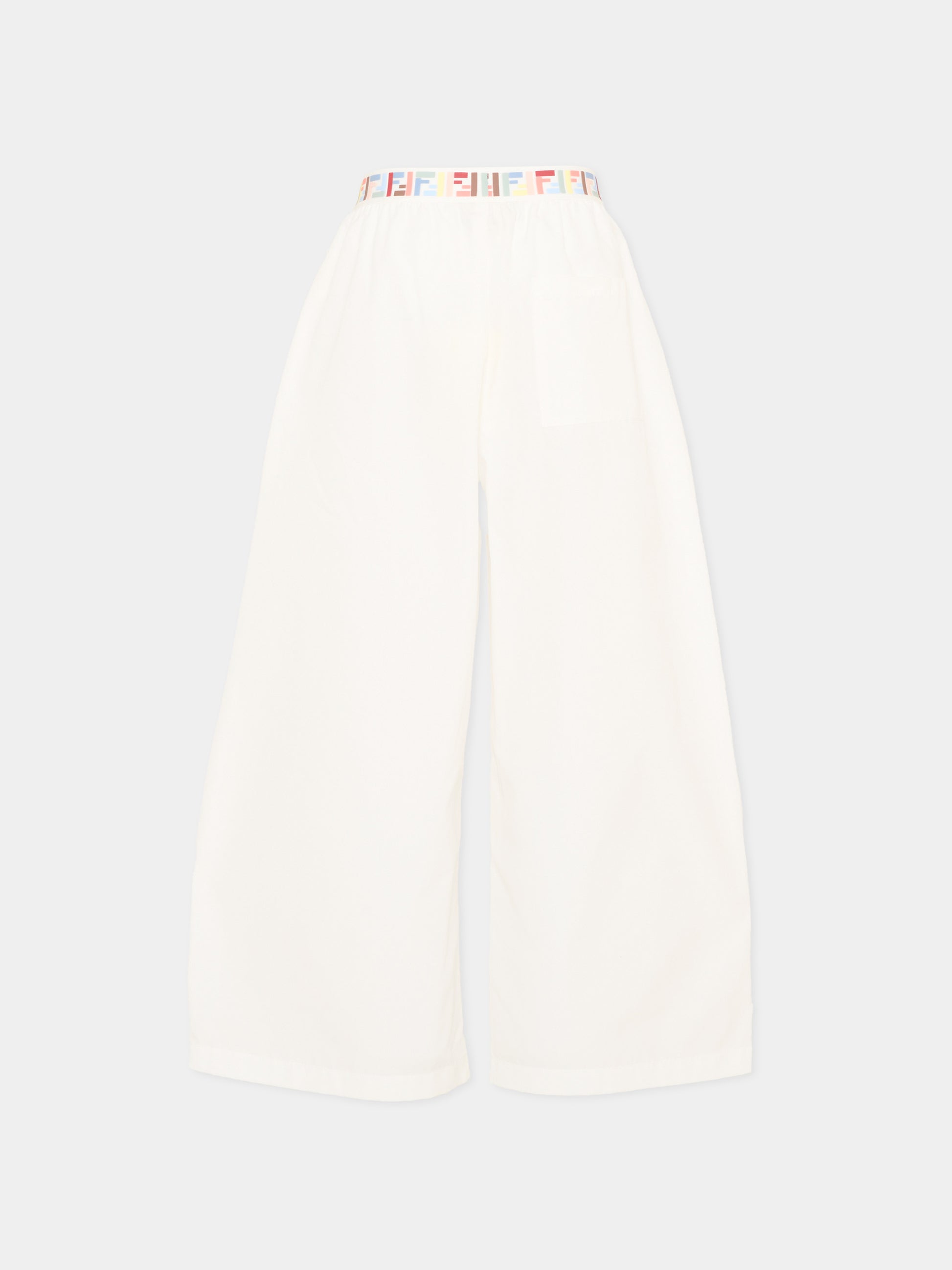 Pantaloni casual bianco per bambina con logo FF,Fendi Kids,JFF404 AEXZ F0TU9