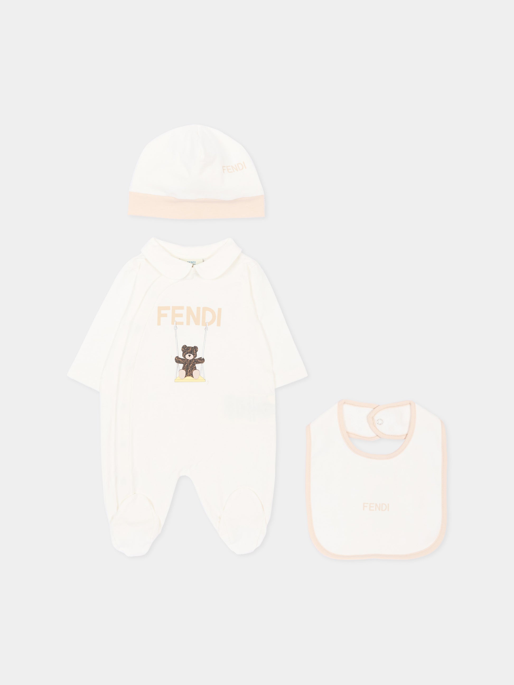 Set tutina avorio Fendi Bear per neonati,Fendi Kids,BUK167 ST8 F0TU9