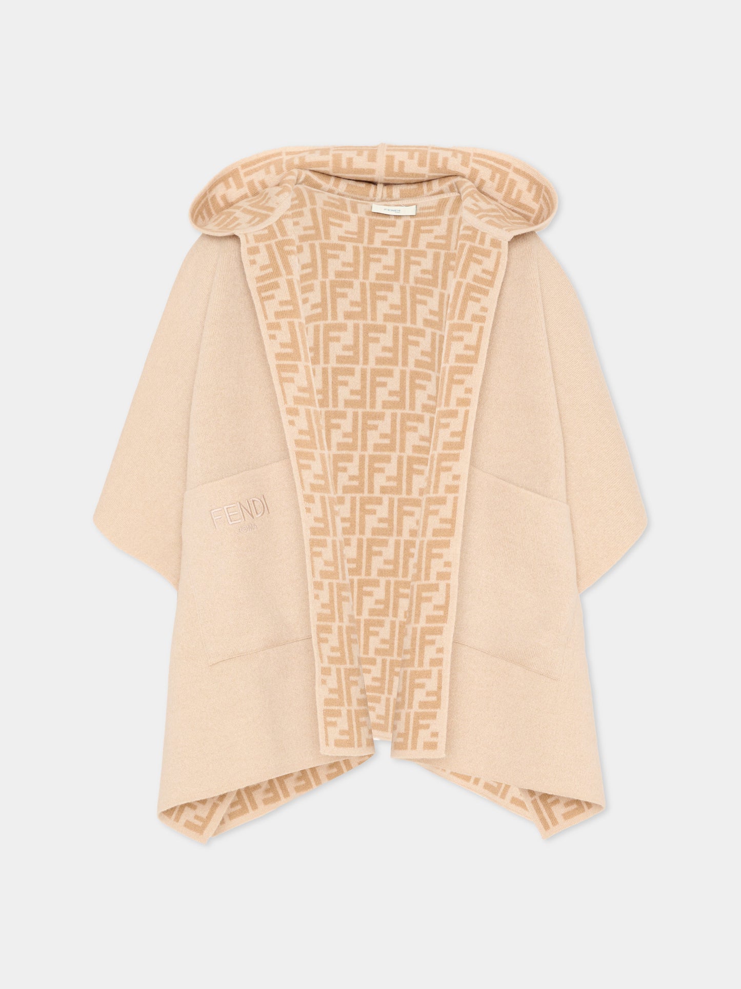 Cappa beige Fendi per bambina con logo,Fendi Kids,JFQ057 AO29 F0AYG