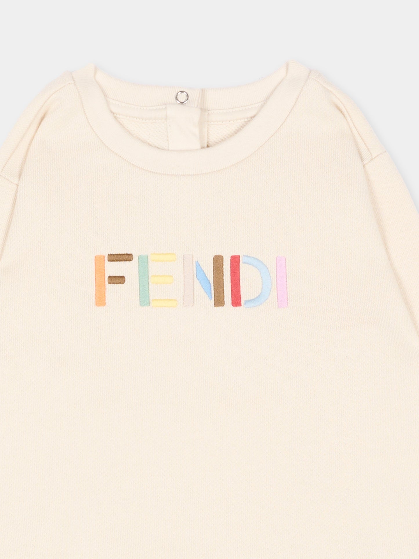 Felpa beige per neonati con logo multicolor,Fendi Kids,BUH104 5V0 F0XW5
