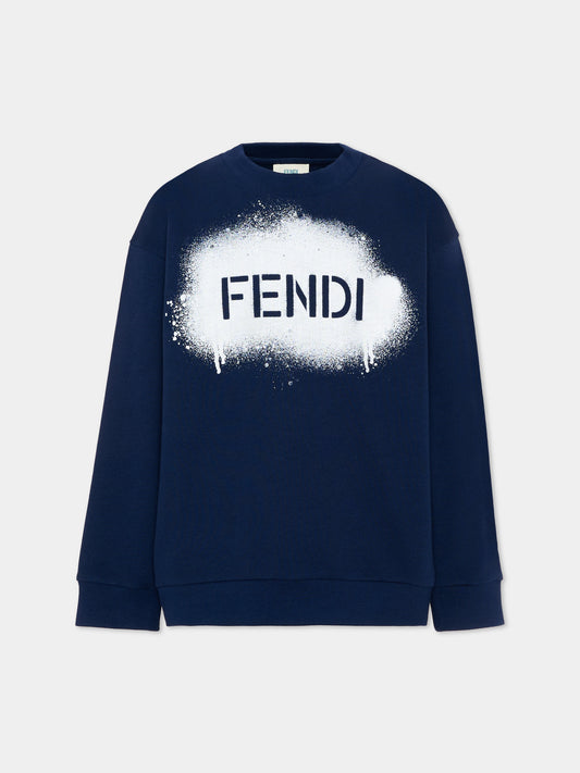 Felpa blu per bambini con logo,Fendi Kids,JUH118 5V0 F1PMC
