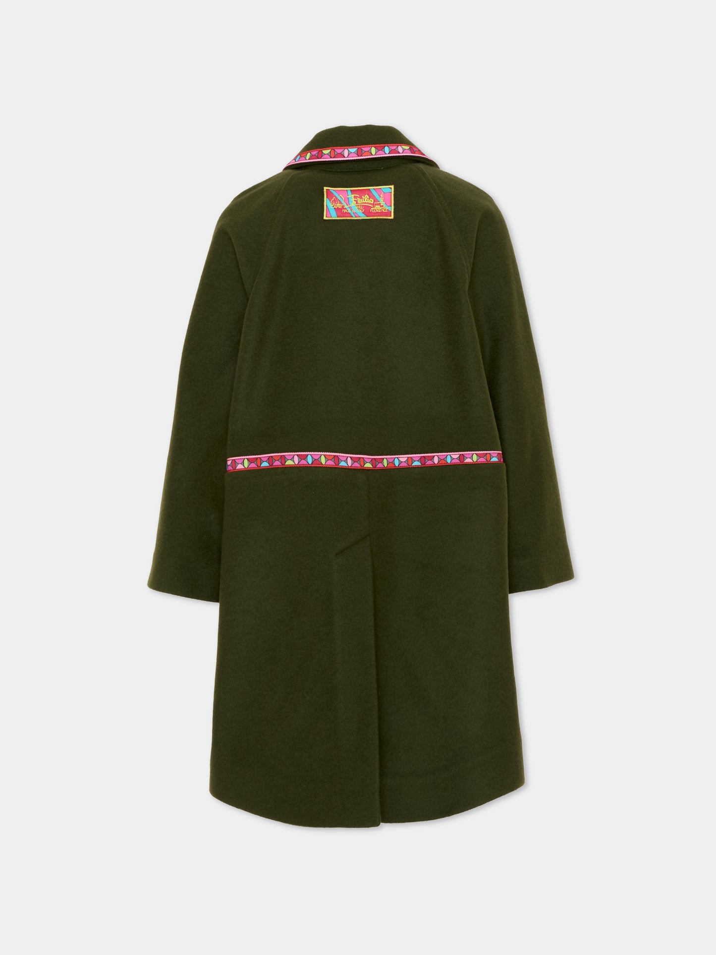 Cappotto verde per bambina con profili stampati,Emilio Pucci Junior,PZ2A40 E0259 783