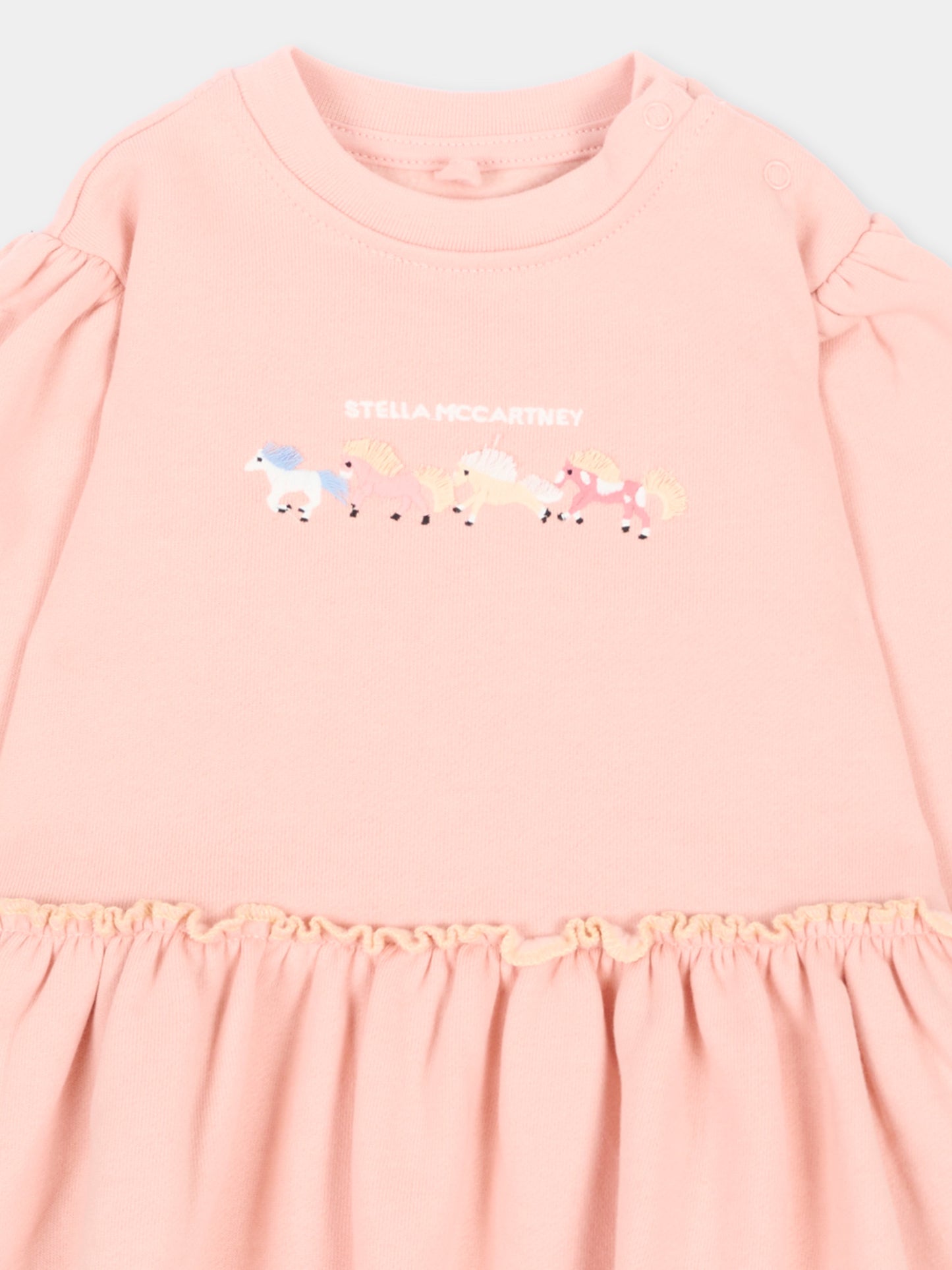 Vestito rosa per neonata con cavalli,Stella Mccartney Kids,TZ1060 Z3059 50M