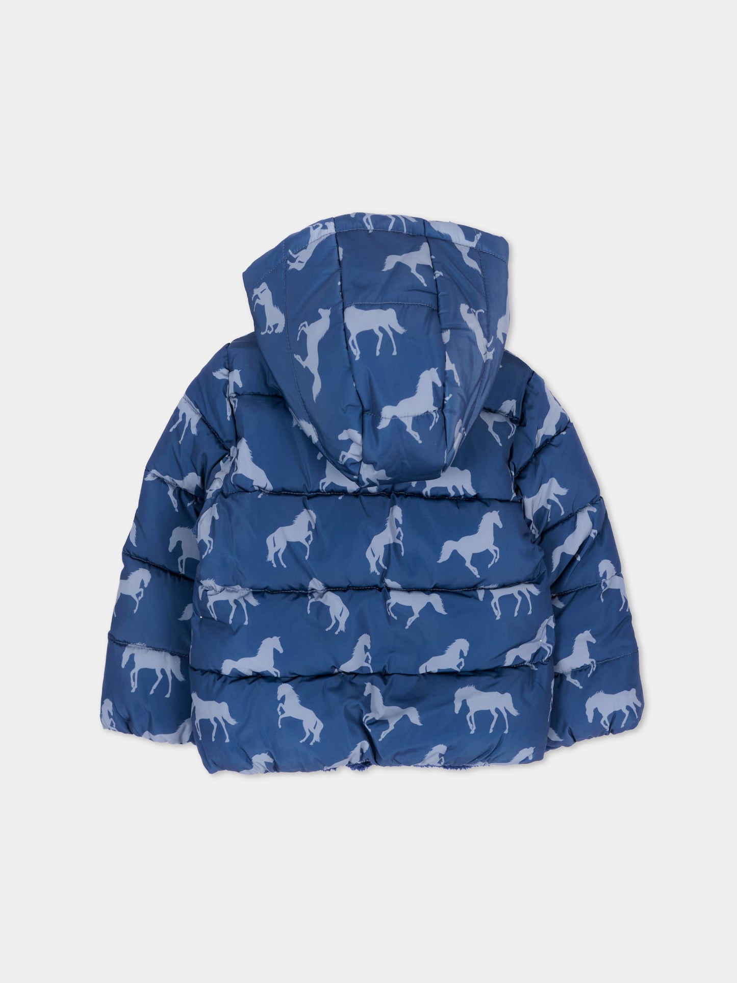 Piumino blu per neonato con cavalli,Stella Mccartney Kids,TZ2337 Z4032 657GR