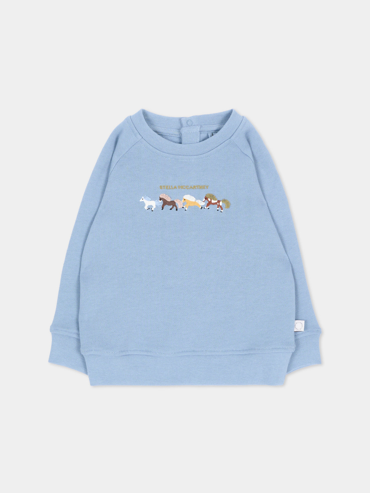 Felpa azzurra per neonato con cavalli,Stella Mccartney Kids,TZ4330 Z3059 643