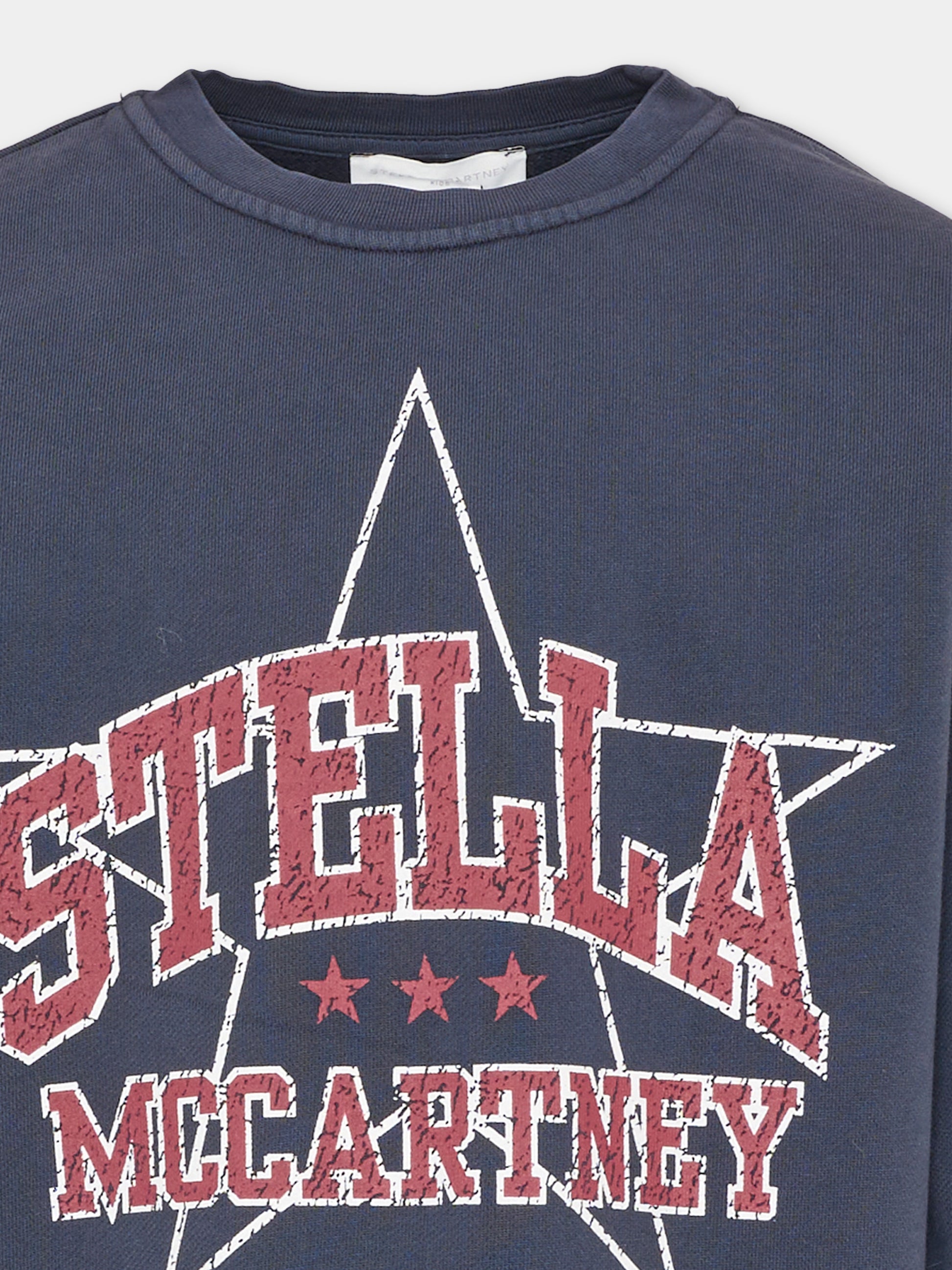 Felpa girocollo blu per bambina con logo,Stella Mccartney Kids,TZ4B10 Z3826 61L