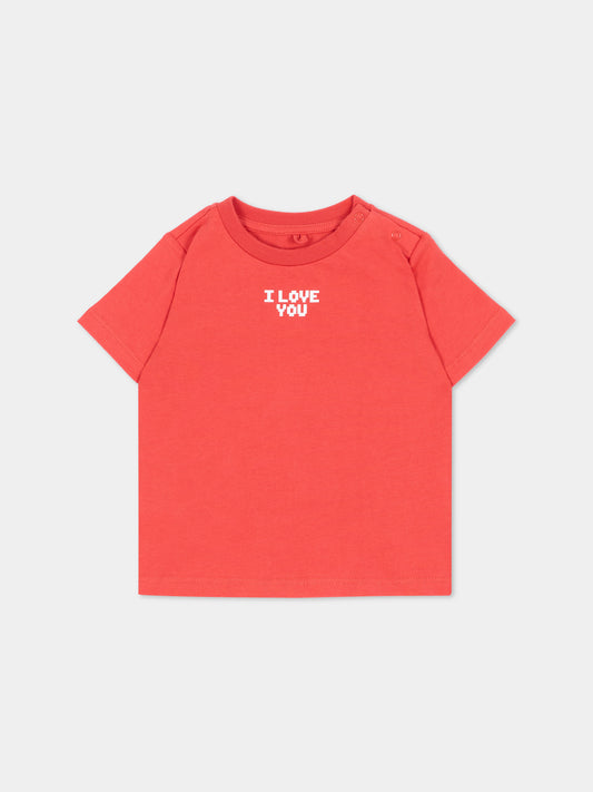 T-shirt corallo per neonata con scritta,Stella Mccartney Kids,TZ8071 Z3772 423