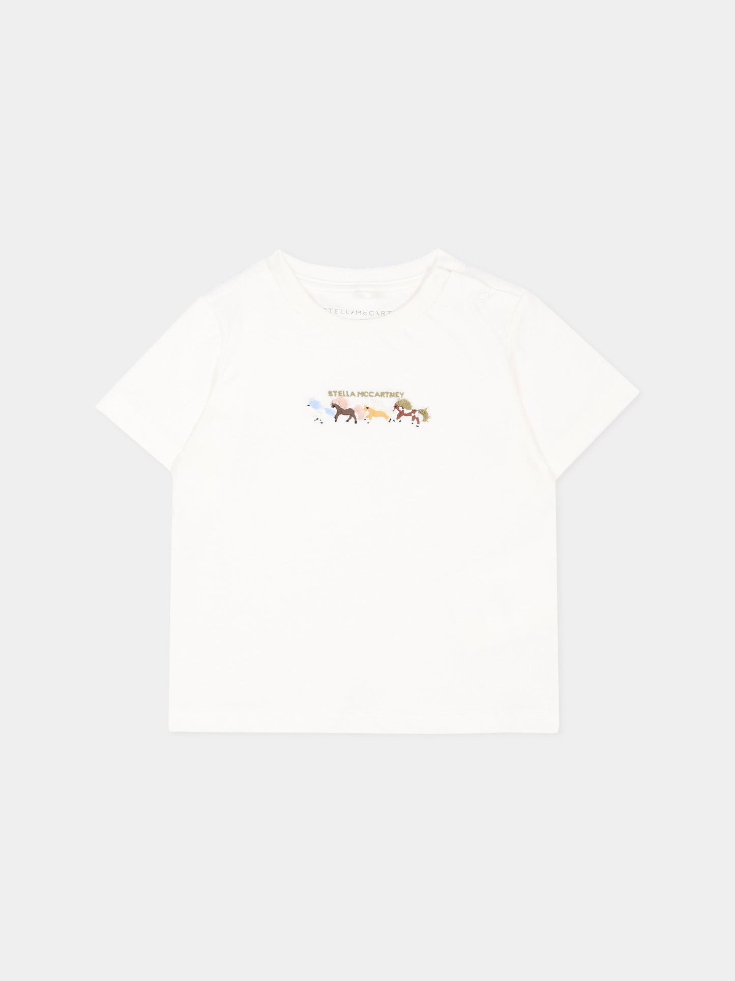 T-shirt avorio per neonato con logo,Stella Mccartney Kids,TZ8311 Z3772 101