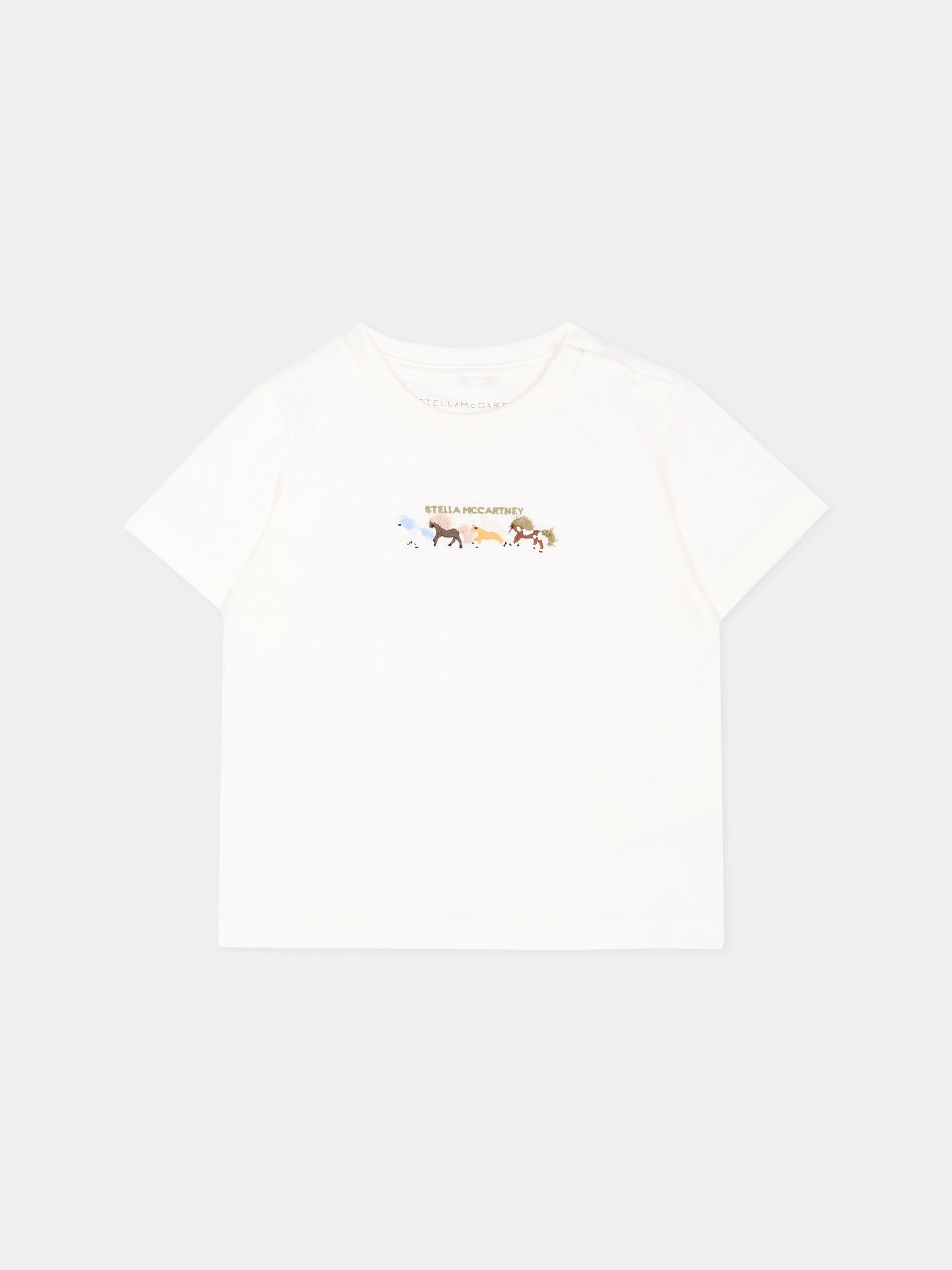 T-shirt avorio per neonato con logo,Stella Mccartney Kids,TZ8311 Z3772 101
