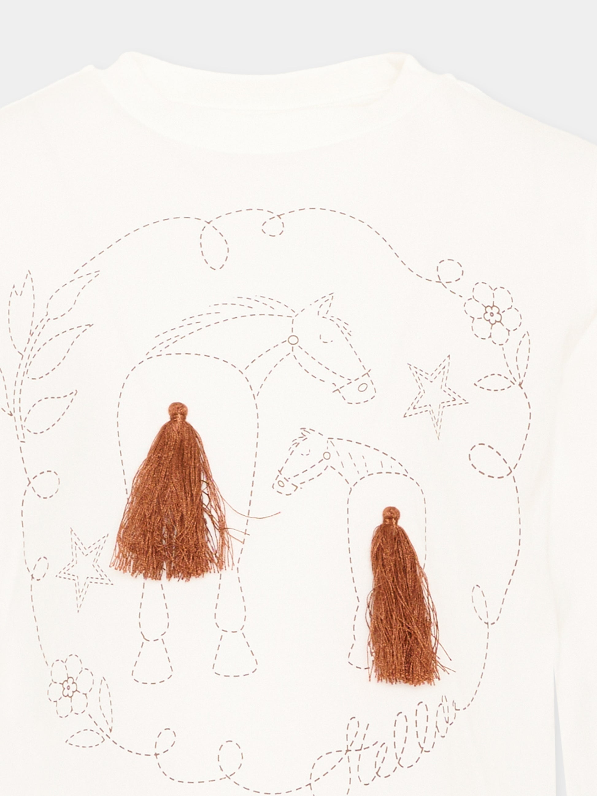 T-shirt a manica lunga avorio per bambina con cavalli,Stella Mccartney Kids,TZ8B50 Z3772 101