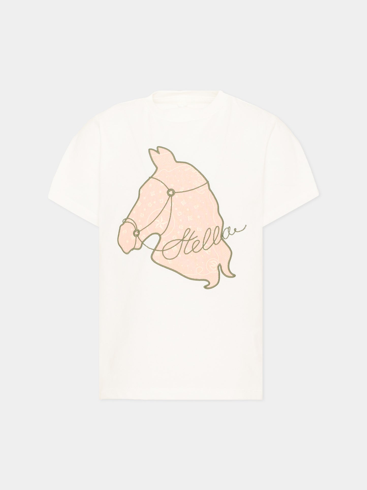 T-shirt avorio per bambina con cavallo,Stella Mccartney Kids,TZ8B61 Z3772 101