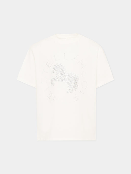 T-shirt avorio per bambina con cavallo,Stella Mccartney Kids,TZ8C91 Z3772 101