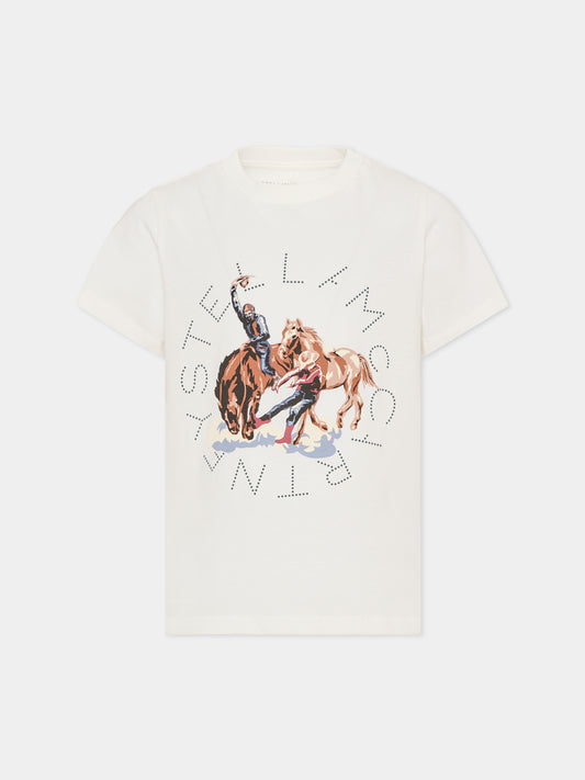 T-shirt avorio per bambino con stampa,Stella Mccartney Kids,TZ8P61 Z3772 101
