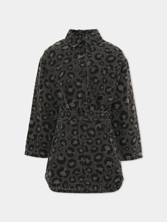 Vestito grigio animalier per bambina,Douuod Kids,DZ1A30 Z4163 924BG