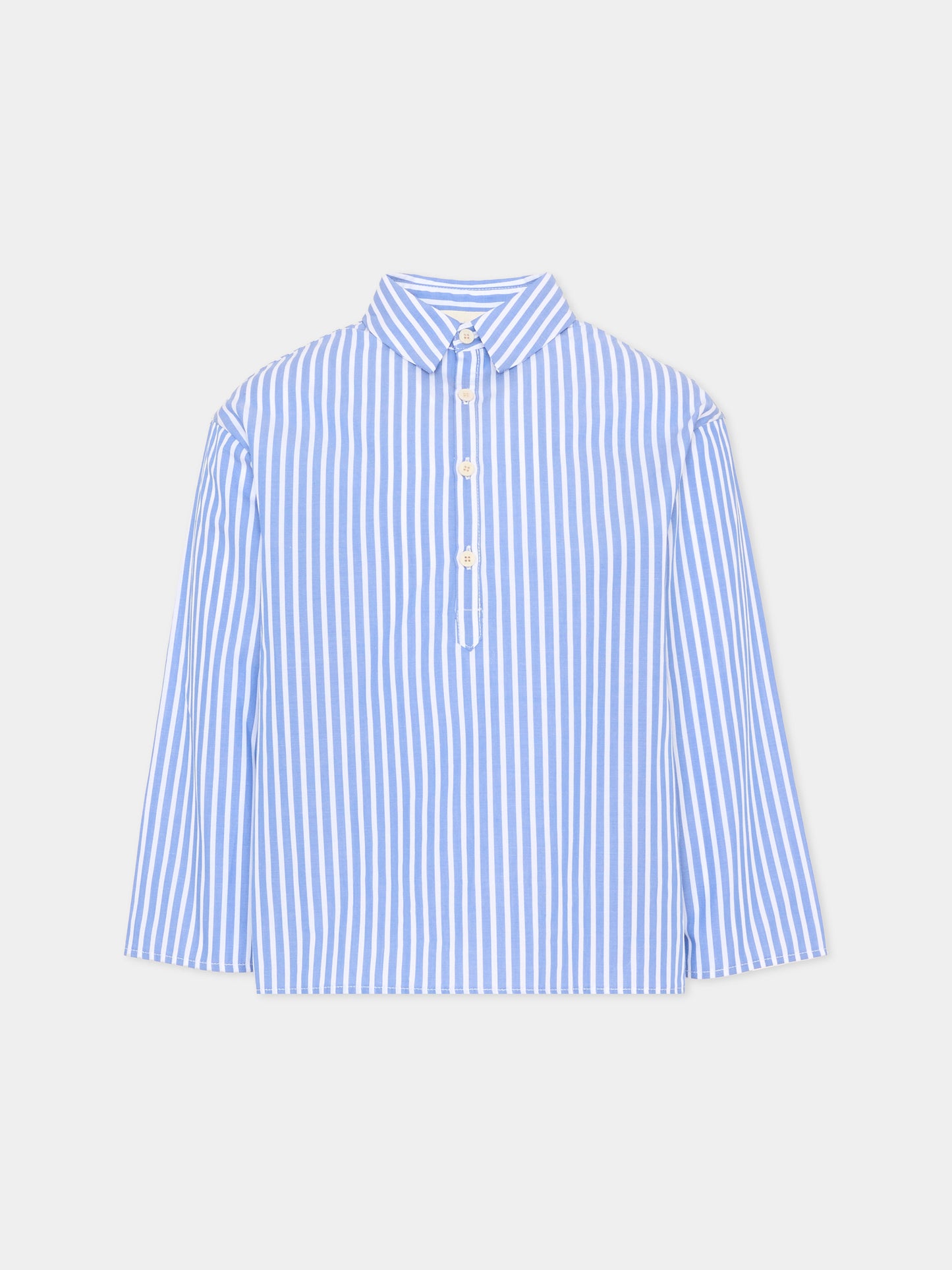 Camicia azzurra per bambina a righe con logo,Douuod Kids,DZ5P20 Z4043 648BC