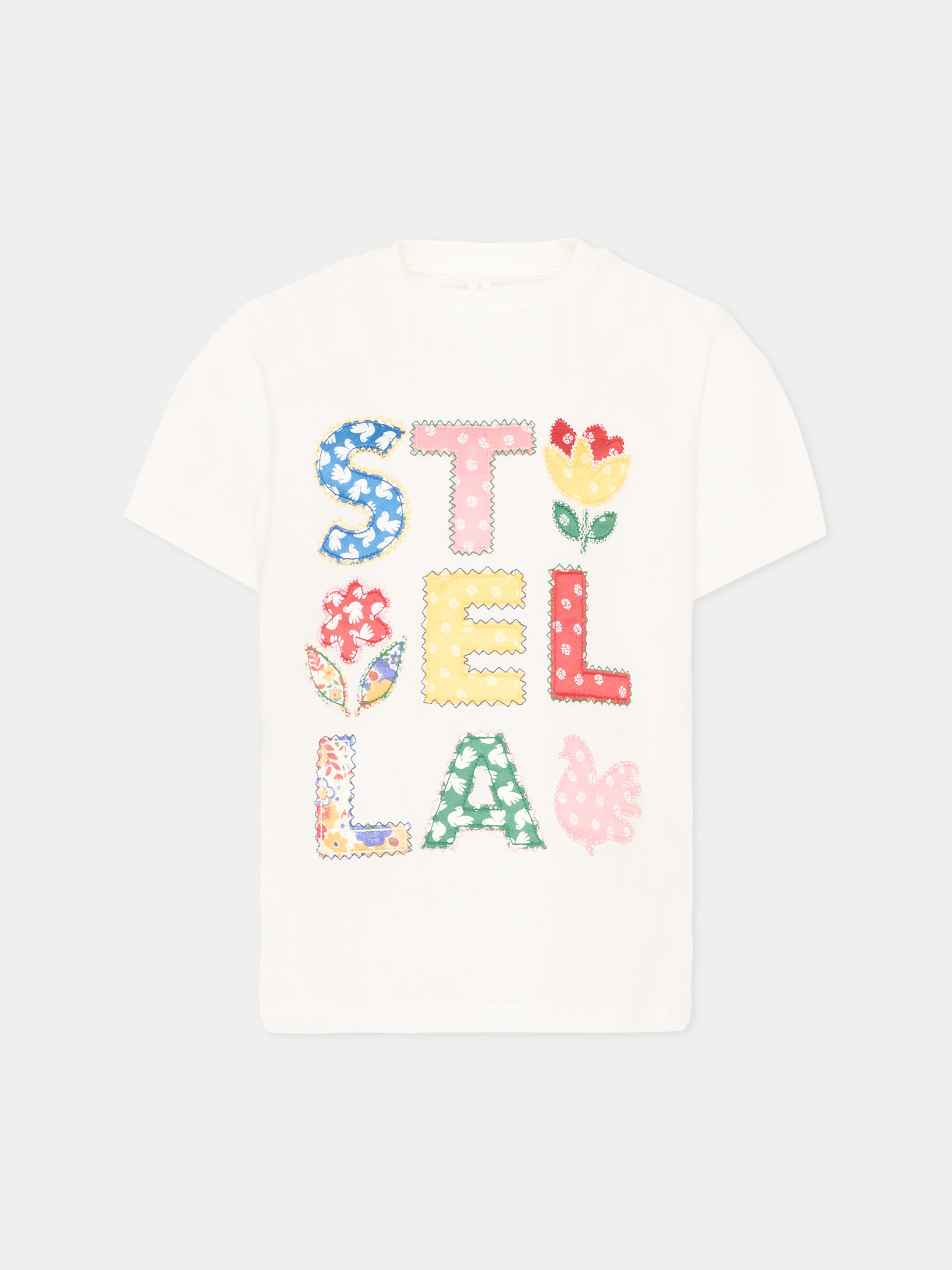 T-shirt avorio per bambina con logo,Stella Mccartney Kids,TZ8A51 Z3772 101