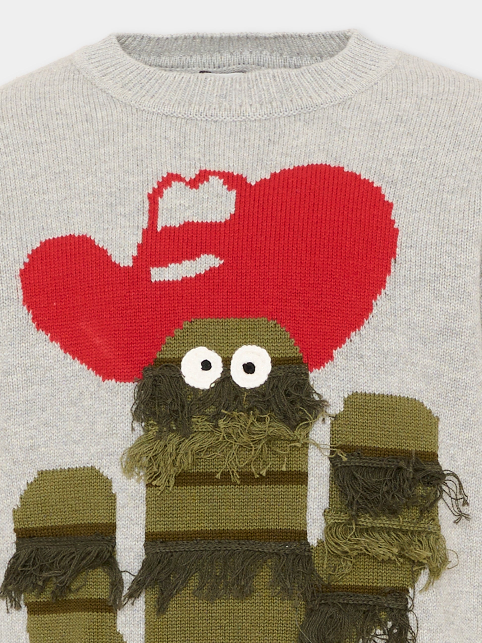 Maglione grigio per bambino con cactus,Stella Mccartney Kids,TZ9H00 Z2922 100