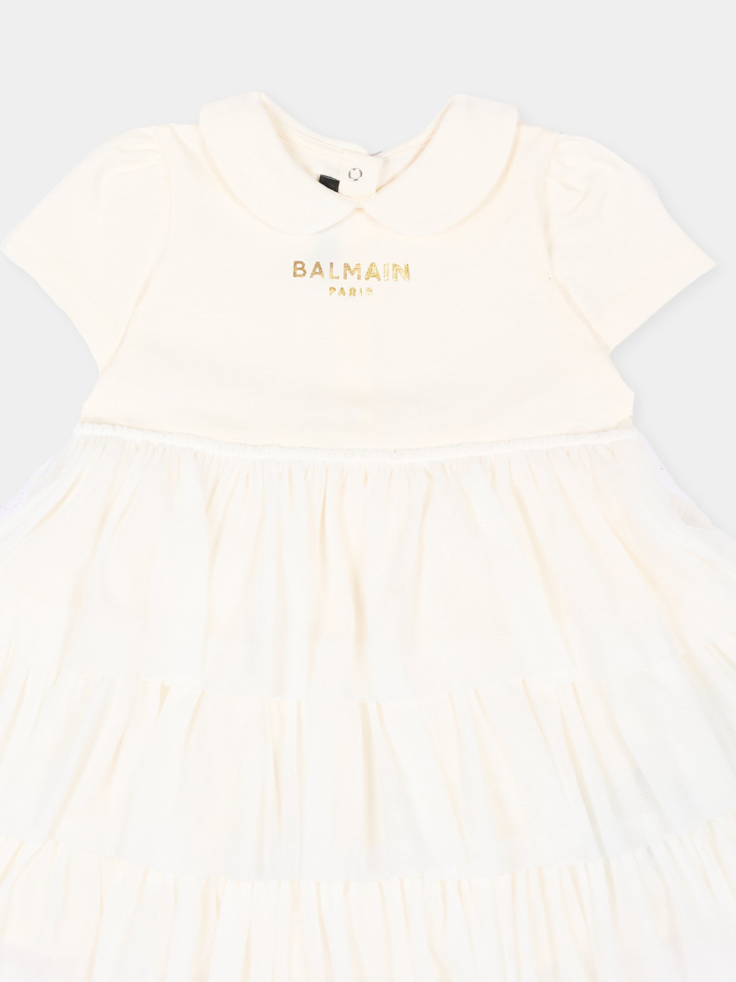 Abito avorio per neonata con logo,Balmain Kids,BZ1021 Z3672 102OR