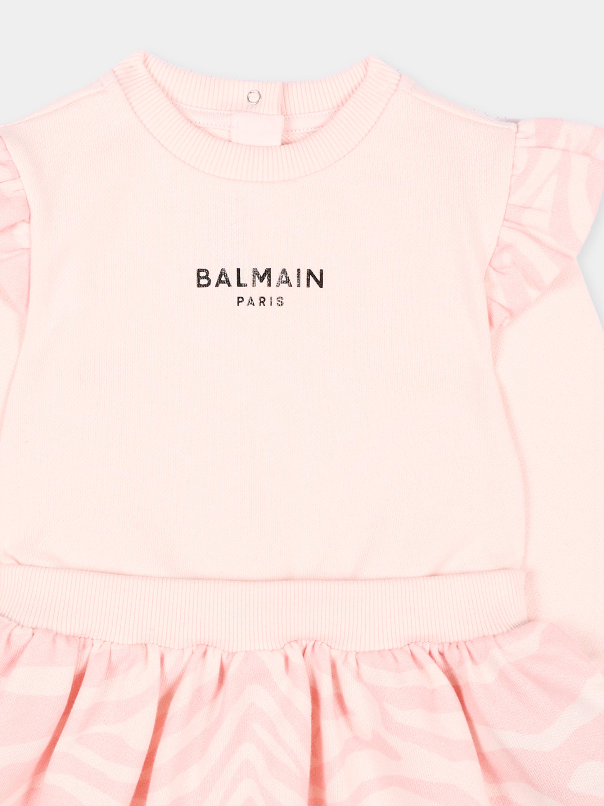 Vestito rosa per neonata con logo,Balmain Kids,BZ1200 Z3183 508RS