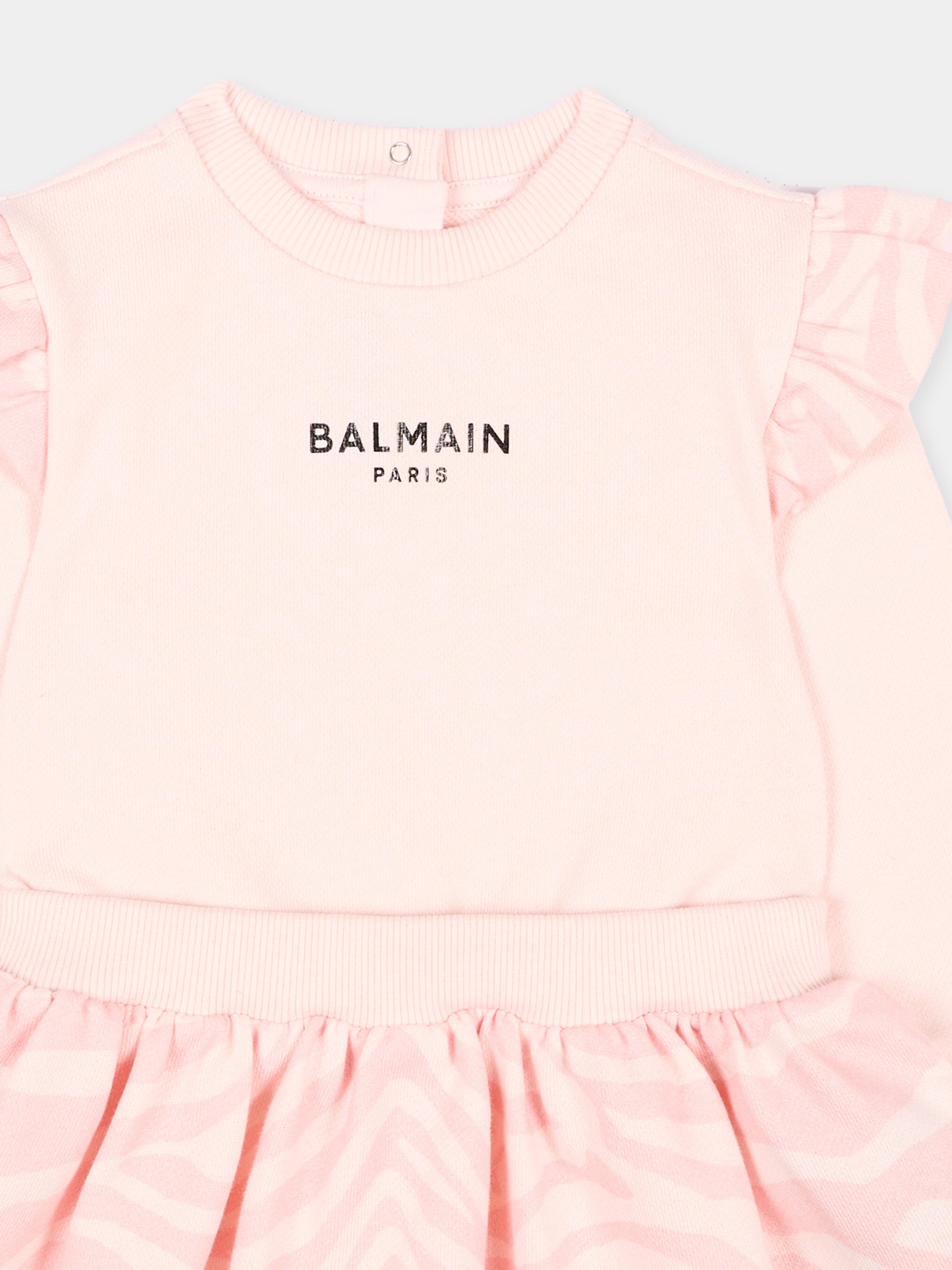 Vestito rosa per neonata con logo,Balmain Kids,BZ1200 Z3183 508RS