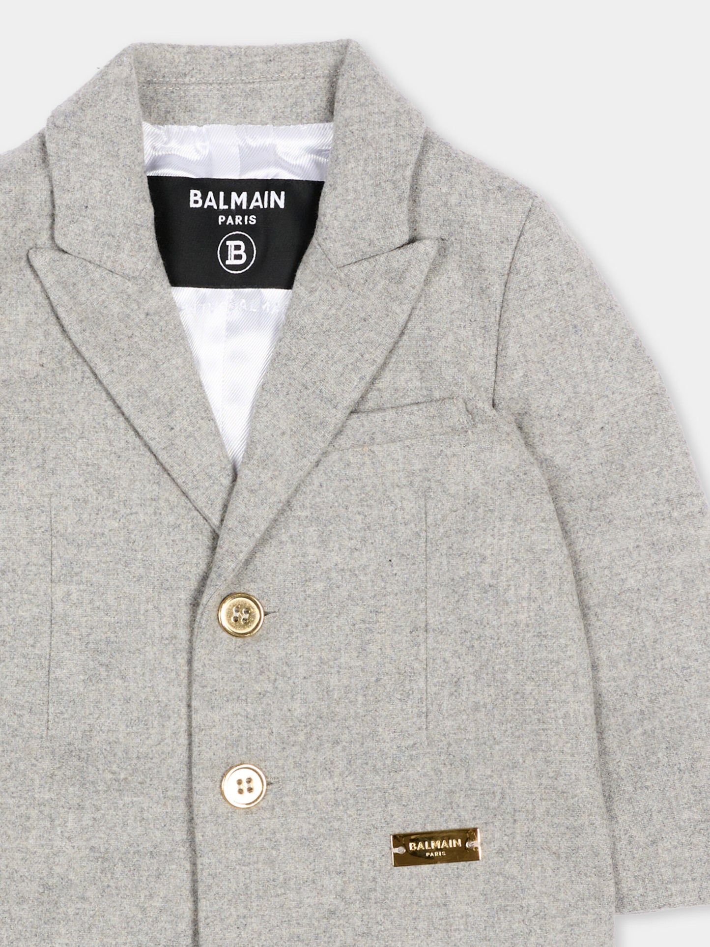 Giacca grigia per neonato con logo,Balmain Kids,BZ2514 I0341 806OR