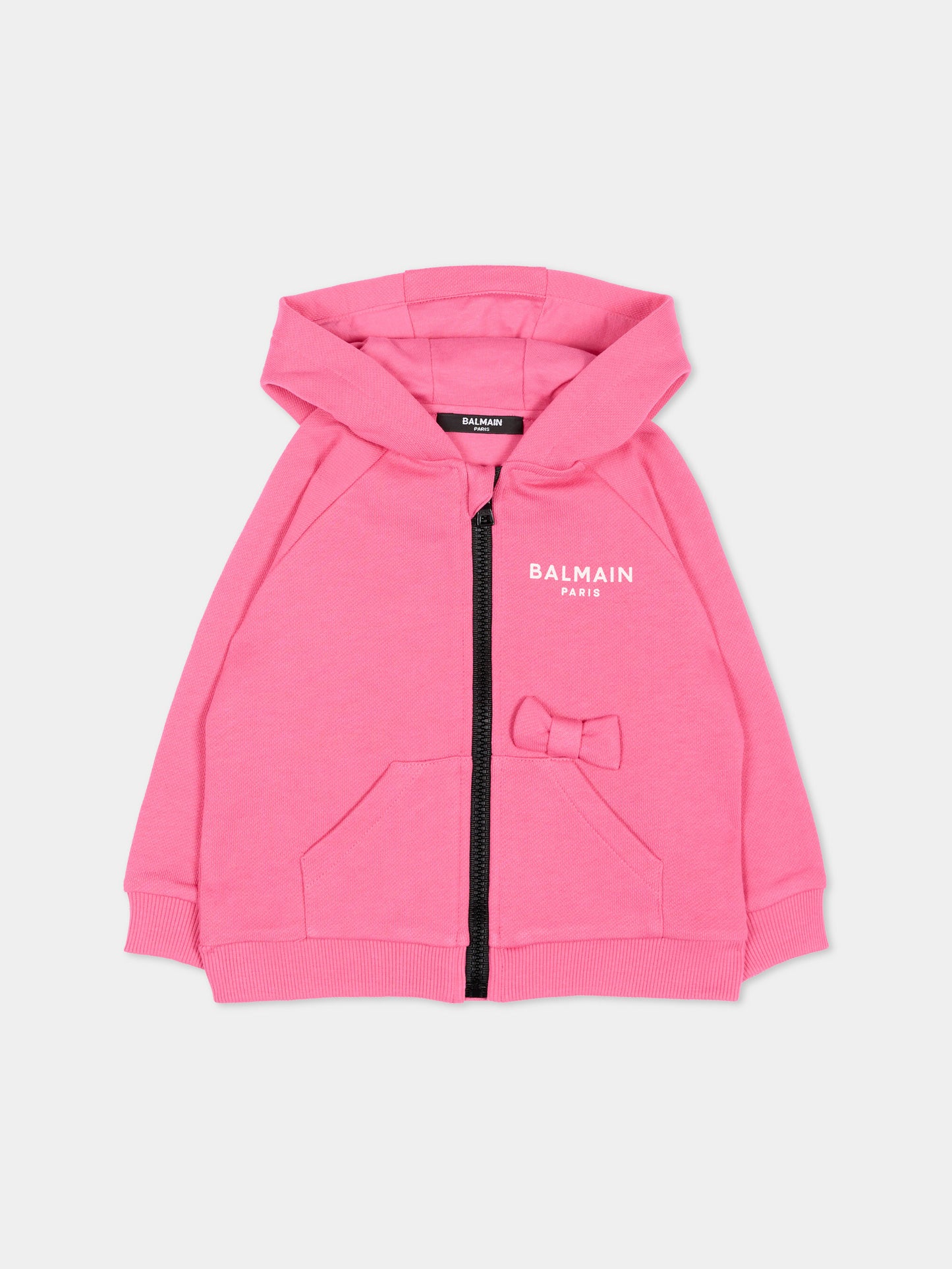 Felpa fucsia per neonata con logo,Balmain Kids,BZ4000 Z3183 52D