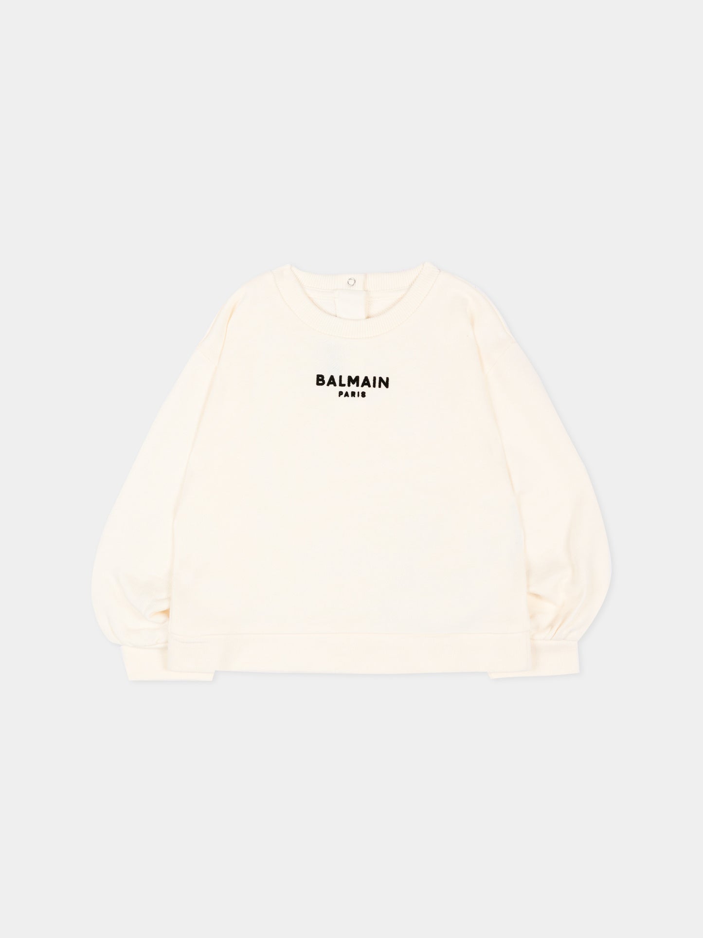 Felpa avorio per neonata con logo,Balmain Kids,BZ4010 Z3183 102NE