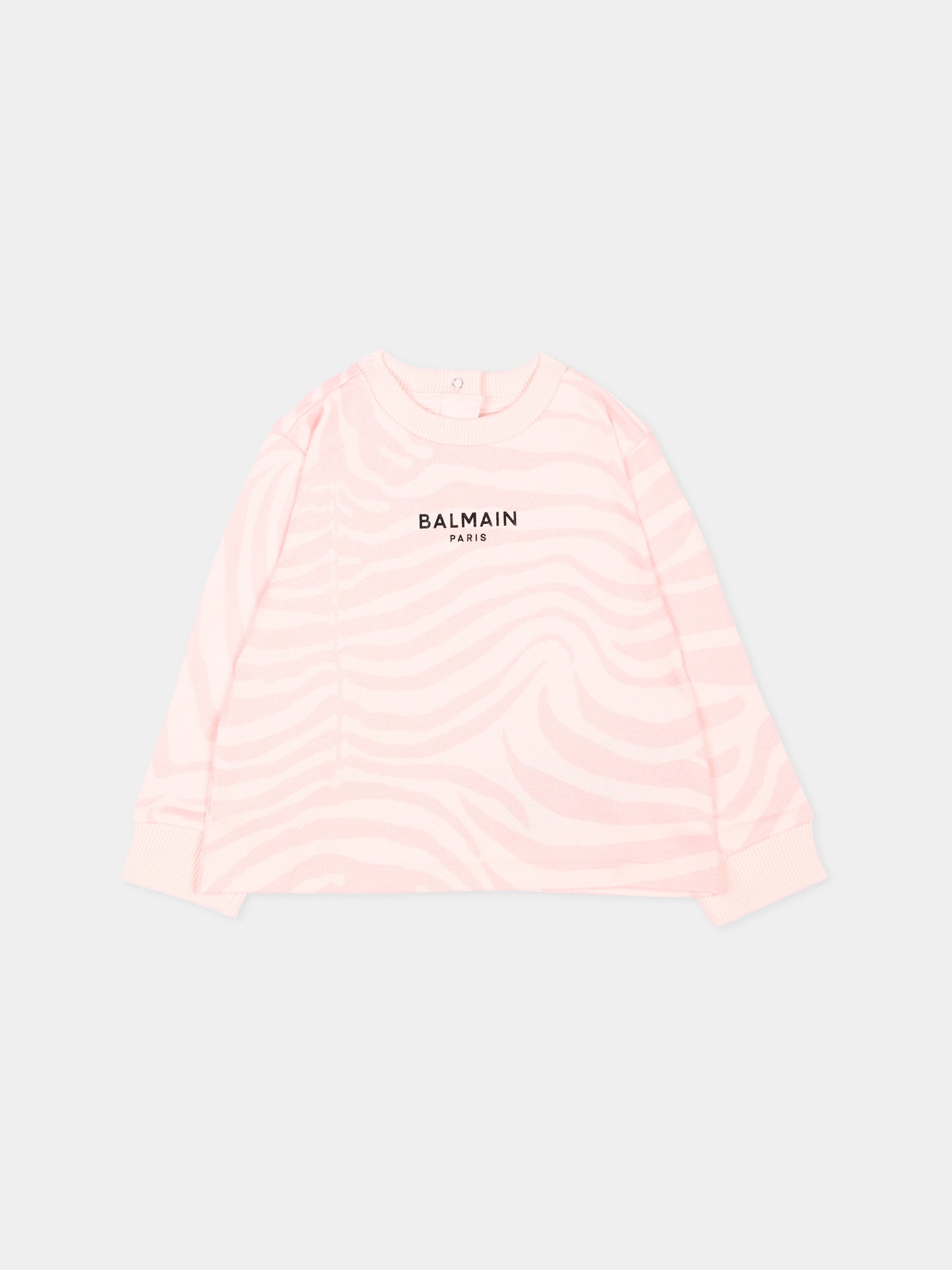 Felpa rosa per neonata con logo,Balmain Kids,BZ4020 Z4118 508RS