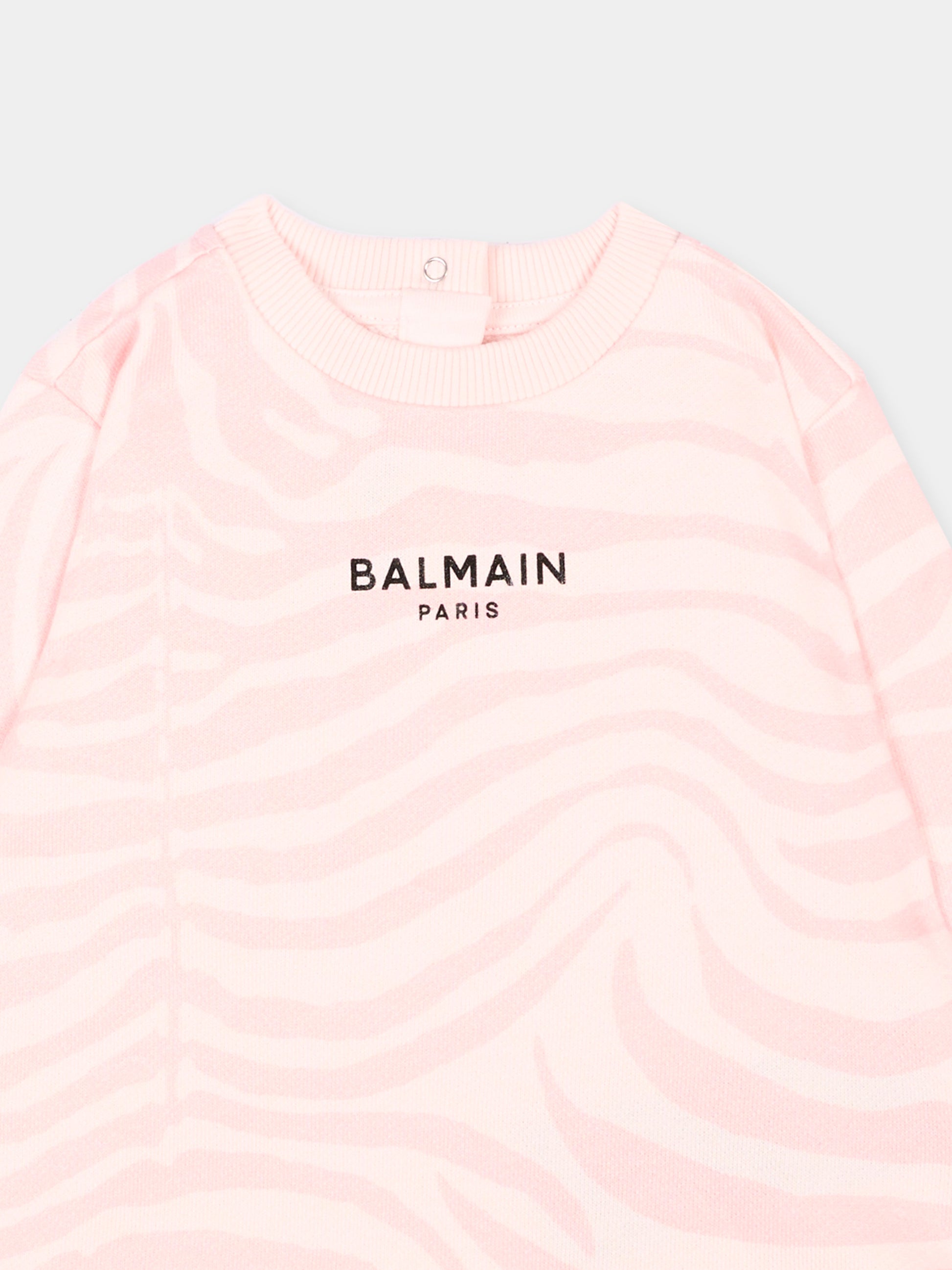 Felpa rosa per neonata con logo,Balmain Kids,BZ4020 Z4118 508RS